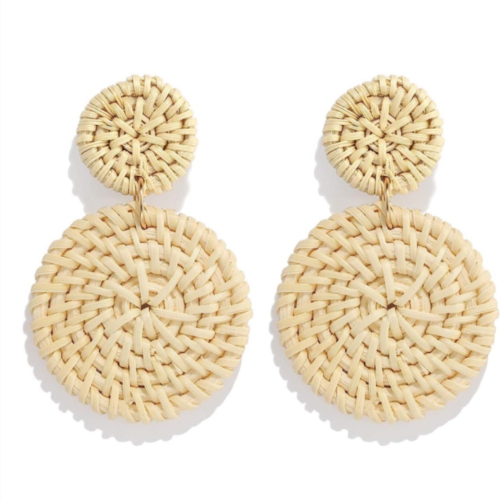 Boho Rattan Earrings - Picture 2 of 3